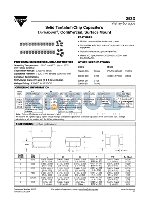 293D107X0010D2W datasheet - Solid Tantalum Chip Capacitors TANTAMOUNT, Commercial, Surface Mount