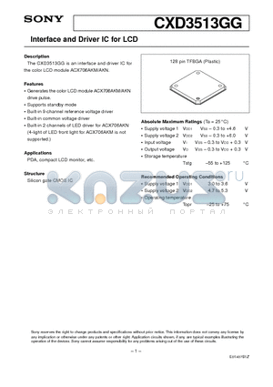 CXD3513 datasheet - Interface and Driver IC for LCD
