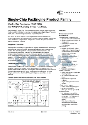 CXD9450-15 datasheet - Single-Chip FaxEngine Product Family