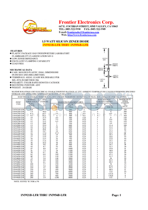 1N5937B-LFR datasheet - 1.5 WATT SILICON ZENER DIODE
