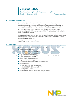 74LVC4245ADB datasheet - Octal dual supply translating transceiver; 3-state