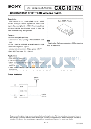 CXG1017N datasheet - GSM1800/1900 DPDT TX/RX Antenna Switch