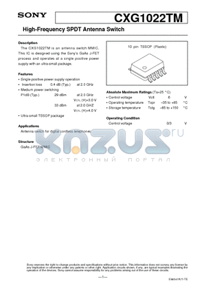 CXG1022TM datasheet - High-Frequency SPDT Antenna Switch