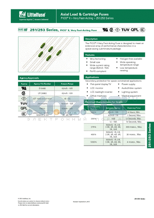 0253.125M datasheet - Axial Lead & Cartridge Fuses PICO^ ll > Very Fast-Acting > 251/253 Series