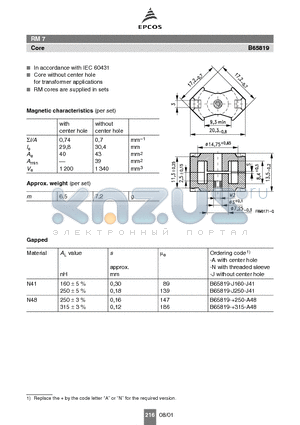 B65819-A315-A48 datasheet - RM cores are supplied in sets