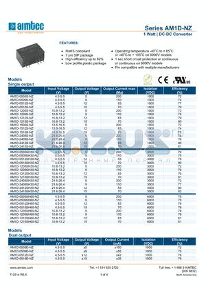 AM1D-NZ_13 datasheet - 1 Watt | DC-DC Converter