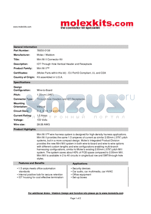 54596-1810 datasheet - IDT Through Hole Vertical Header and Receptacle