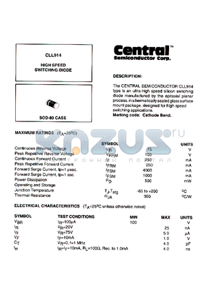 CLL914 datasheet - HIGH SPEED SWITCHING DIODE