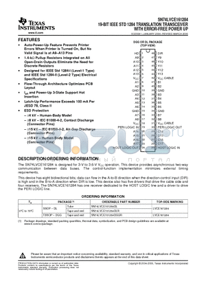 74LVCE161284DGGRE4 datasheet - 19-BIT IEEE STD 1284 TRANSLATION TRANSCEIVER WITH ERROR-FREE POWER UP