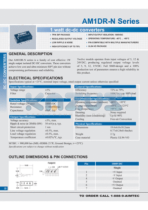 AM1DR-1205S-N datasheet - 1 watt dc-dc converters