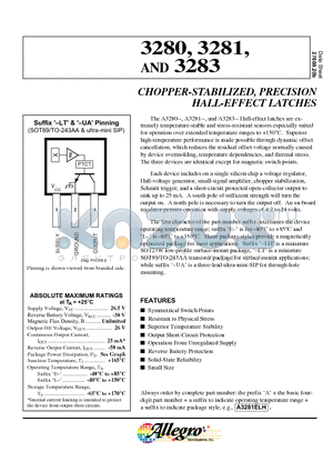 A3280ELHL datasheet - CHOPPER-STABILIZED, PRECISION HALL-EFFECT LATCHES