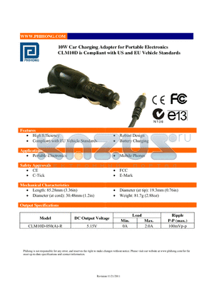 CLM10D-050-R datasheet - 10W Car Charging Adapter for Portable Electronics