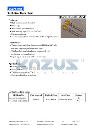 5484 datasheet - This precision optical performance oval LED is specifically designed for passenger information signs