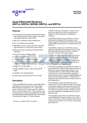 BRT1A16G datasheet - Quad Differential Receivers BRF1A, BRF2A, BRS2B, BRR1A, and BRT1A