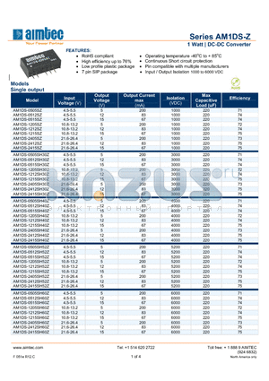 AM1DS-0505DH30Z datasheet - 1 Watt | DC-DC Converter