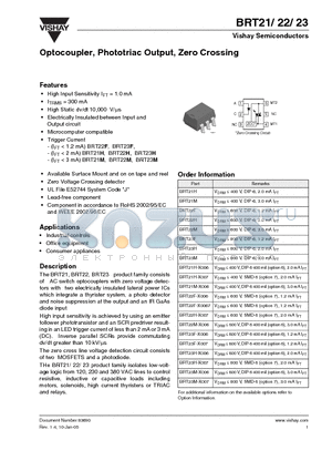 BRT21 datasheet - Optocoupler, Phototriac Output, Zero Crossing