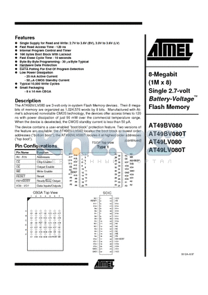 AT49BV080T-20TI datasheet - 8-Megabit 1M x 8 Single 2.7-volt Battery-Voltage Flash Memory