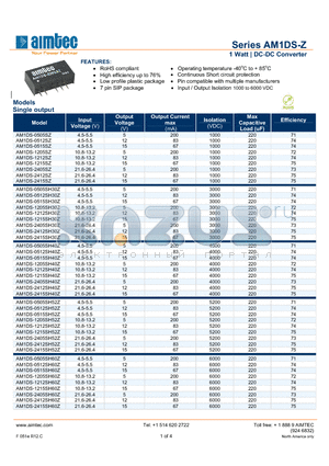 AM1DS-0505DZ datasheet - 1 Watt | DC-DC Converter