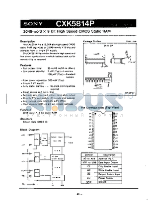 CXK5814P datasheet - 2048-WORD X 8 BIT HIGH SPEED CMOS STATIC RAM