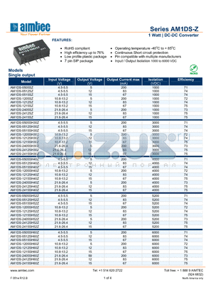 AM1DS-0505SH60Z datasheet - 1 Watt | DC-DC Converter