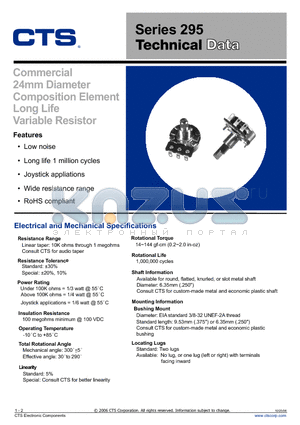 295S220F253A31 datasheet - Commercial 24mm Diameter Composition Element Long Life Variable Resistor