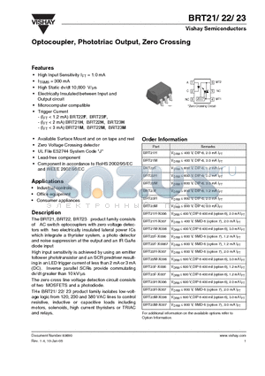 BRT22M datasheet - Optocoupler, Phototriac Output, Zero Crossing