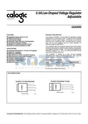 CLM2850AT datasheet - 5.0A Low Dropout Voltage Regulator Adjustable