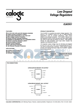 CLM2931 datasheet - Low Dropout Voltage Regulators