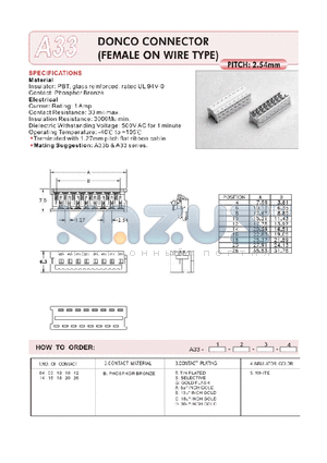 A3304BT5 datasheet - DONCO CONNECTOR (FEMALE ON WIRE TYPE)