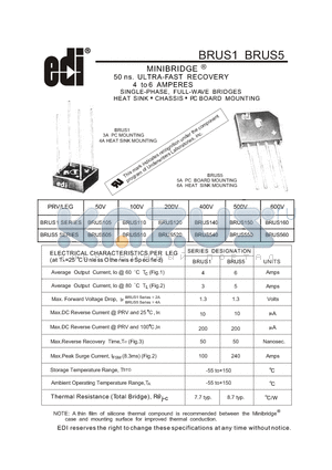 BRUS105 datasheet - ULTRA-FAST RECOVERY 4 to 6 AMPERES SINGLE-PHASE, FULL-WAVE BRIDGES HEAT SINK CHASSIS PC BOARD MOUNTING