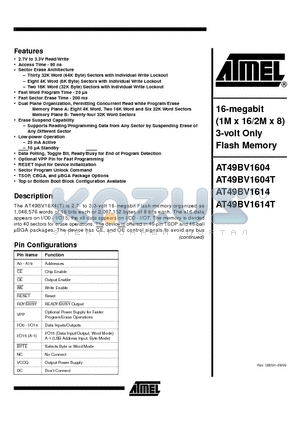 AT49BV1614-90CC datasheet - 16-megabit (1M x 16/2M x 8) 3-volt Only Flash Memory