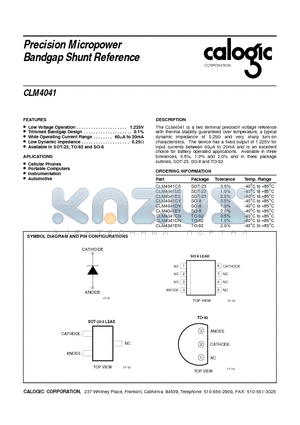 CLM4041DS datasheet - Precision Micropower Bandgap Shunt Reference