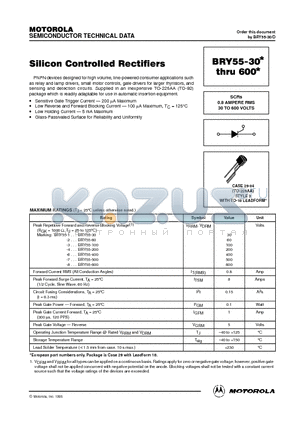 BRY55 datasheet - SCRs 0.8 AMPERE RMS 30 TO 600 VOLTS