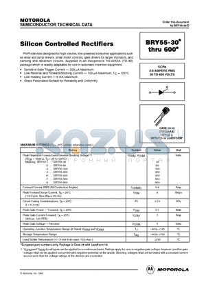 BRY55-400 datasheet - SCRs 0.8 AMPERE RMS 30 TO 600 VOLTS