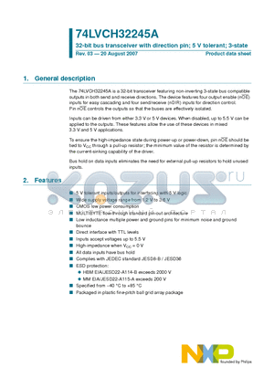 74LVCH32245AEC datasheet - 32-bit bus transceiver with direction pin; 5 V tolerant; 3-state