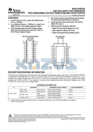 74LVCH8T245RHLRG4 datasheet - 8-BIT DUAL-SUPPLY BUS TRANSCEIVER WITH CONFIGURABLE VOLTAGE TRANSLATION AND 3-STATE OUTPUTS