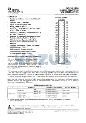 74LVCR162245DLG4 datasheet - 16-BIT BUS TRANSCEIVER WITH 3-STATE OUTPUTS