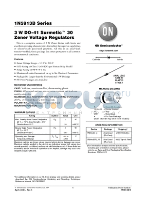 1N5951BRLG datasheet - 3 W DO−41 Surmetic TM 30 Zener Voltage Regulators