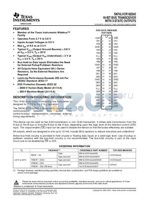 74LVCR162245ZQLR datasheet - 16-BIT BUS TRANSCEIVER WITH 3-STATE OUTPUTS