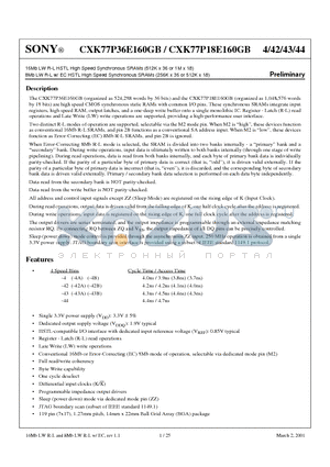 CXK77P36E160GB-42AE datasheet - 16Mb LW R-L HSTL High Speed Synchronous SRAMs (512K x 36 or 1M x 18)