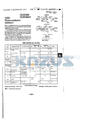 CLM8202 datasheet - LED PHOTOCONDUCTOR ISOLATORS