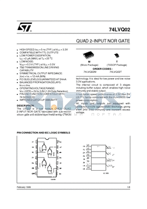 74LVQ02M datasheet - QUAD 2-INPUT NOR GATE