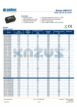 AM1G-0524DH30Z datasheet - 1 Watt | DC-DC Converter