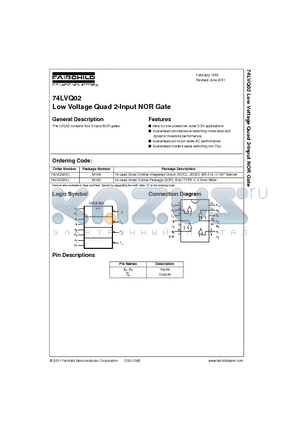 74LVQ02_01 datasheet - Low Voltage Quad 2-Input NOR Gate