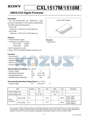 CXL1517M datasheet - CMOS-CCD Signal Processor