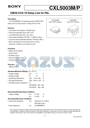 CXL5003M datasheet - CMOS-CCD 1H Delay Line for PAL