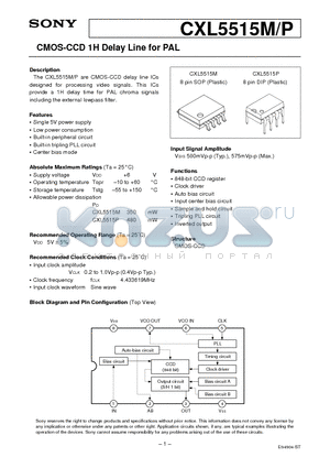 CXL5515P datasheet - CMOS-CCD 1H Delay Line for PAL