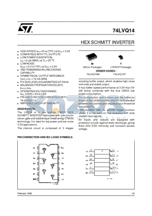 74LVQ14T datasheet - HEX SCHMITT INVERTER