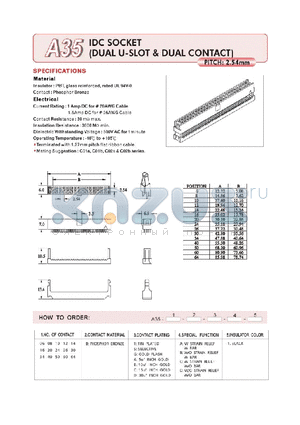 A3506BSB1 datasheet - IDC SOCKET (DUAL U-SLOT , DUAL CONTACT)