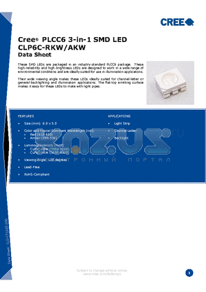 CLP6C-RKW-CZ0A0AA3 datasheet - Cree^ PLCC6 3-in-1 SMD LED